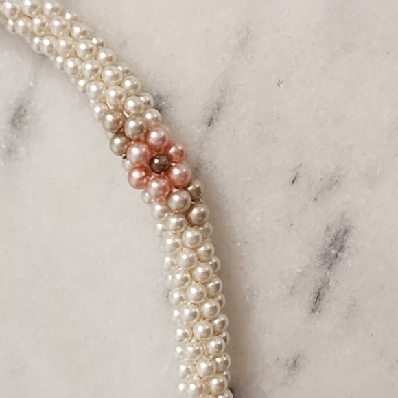 Seed Pearls Stranded into a Pastel Floral Design, Thick Round Chain of Pearls - Picture 4 of 8